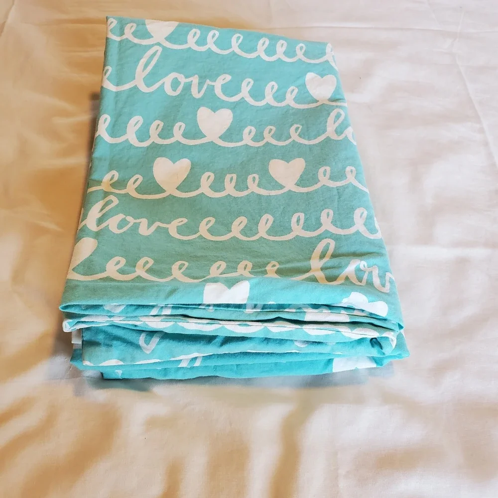 PBteen Love Hearts Pillowcase Set 2 Turquoise Blue White 100% Cotton Standard